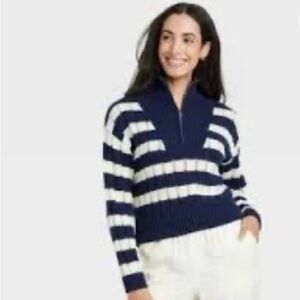 A New Day Women's Navy Blue and Cream Pullover Sweater